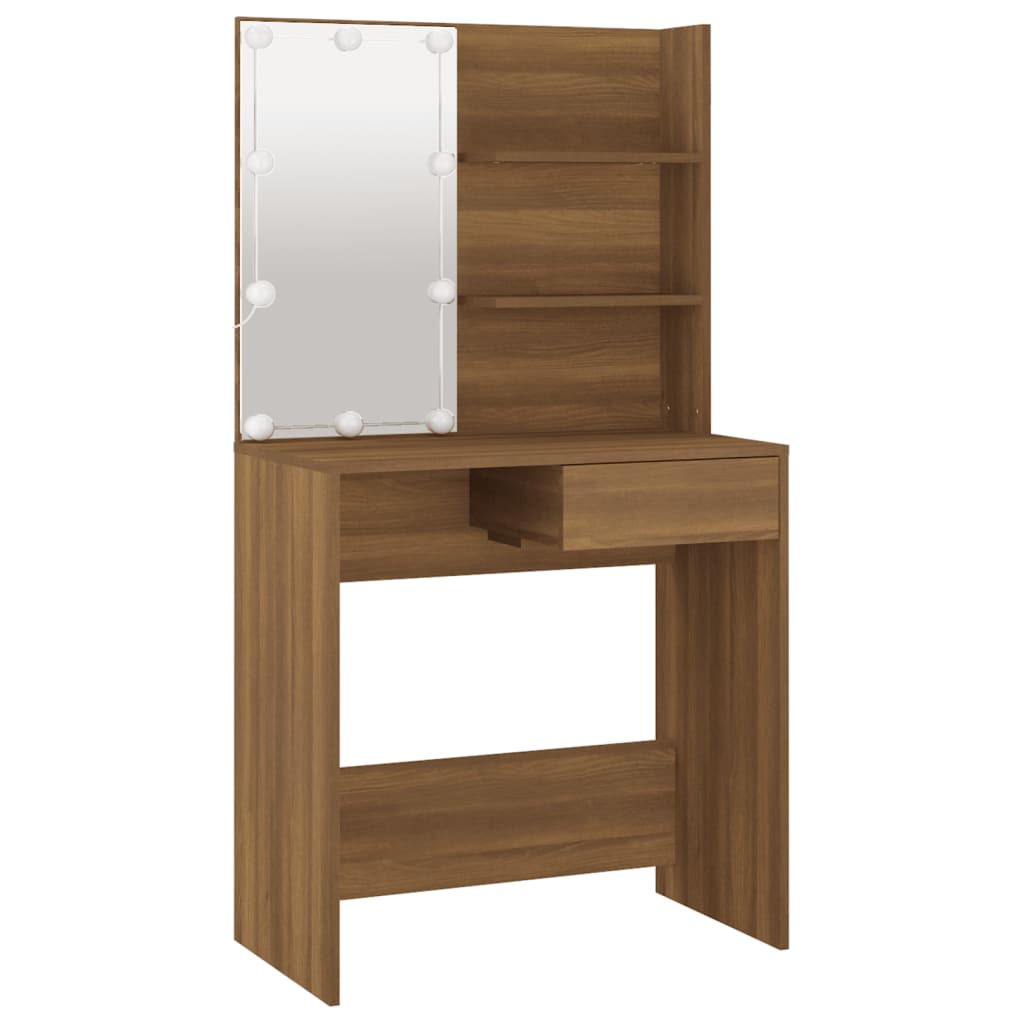vidaXL Toaletní stolek sada s LED hnědý dub kompozitní dřevo
