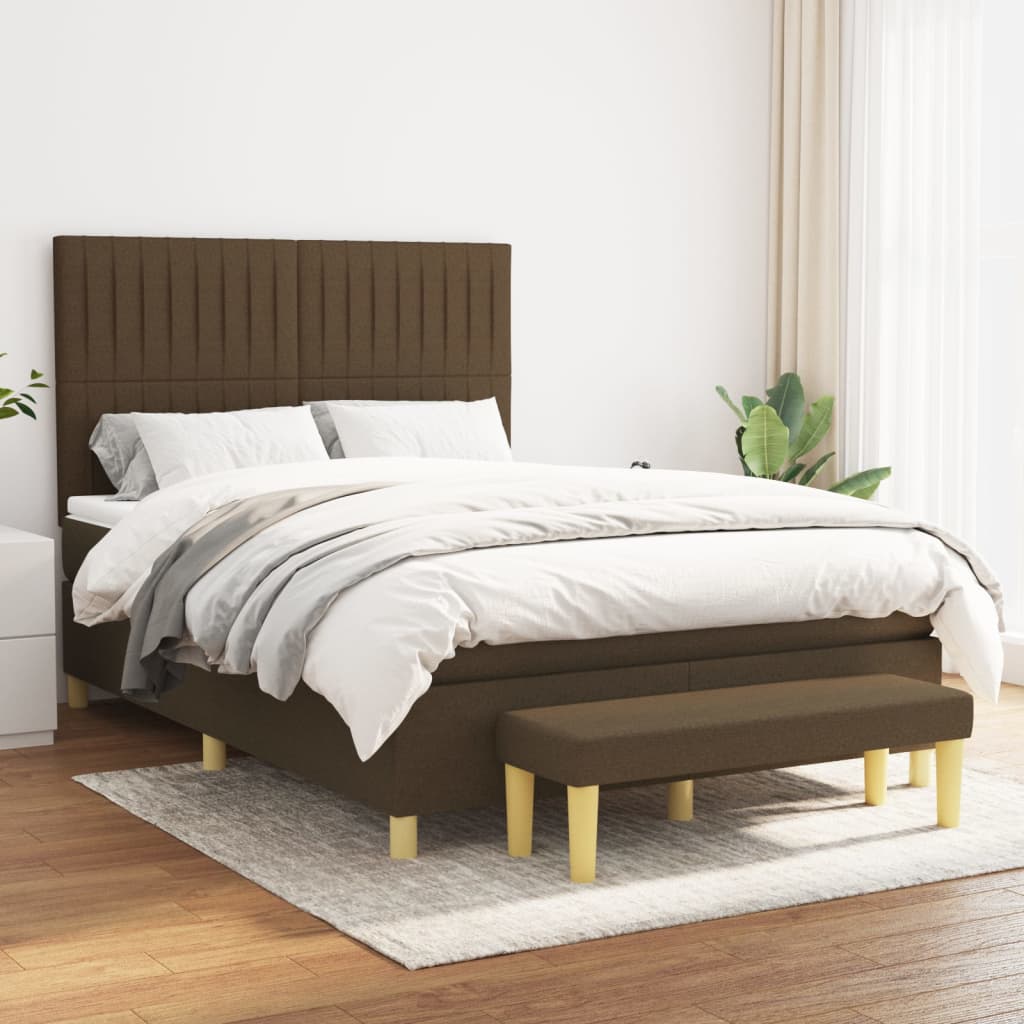 vidaXL Box spring postel s matrací tmavě hnědá 140x200 cm textil