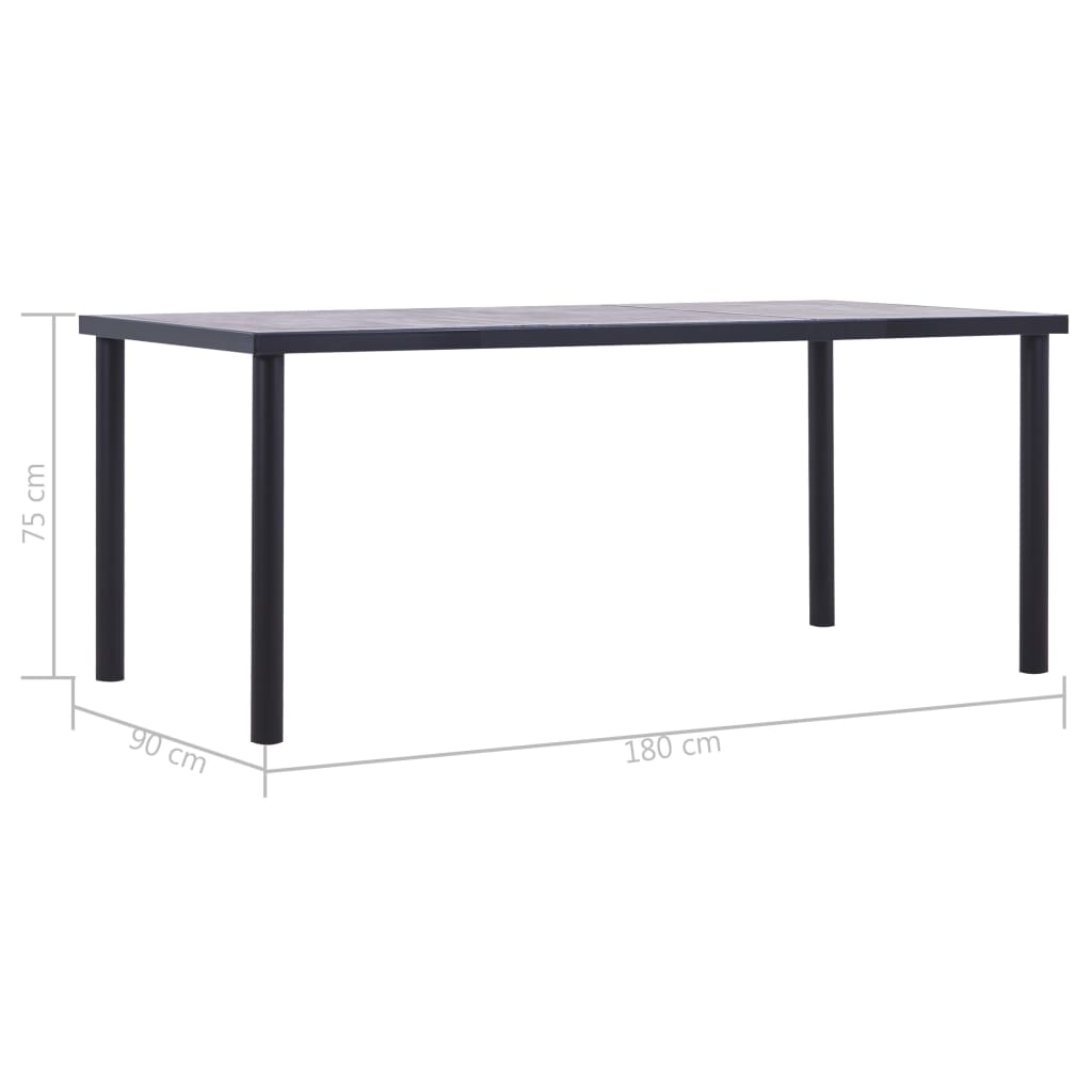 vidaXL Jídelní stůl černý a betonově šedý 180 x 90 x 75 cm MDF
