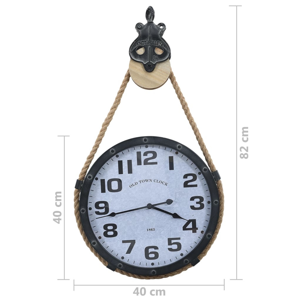 vidaXL Nástěnné hodiny na provazu černo-hnědé 40x8x82 cm železo a MDF