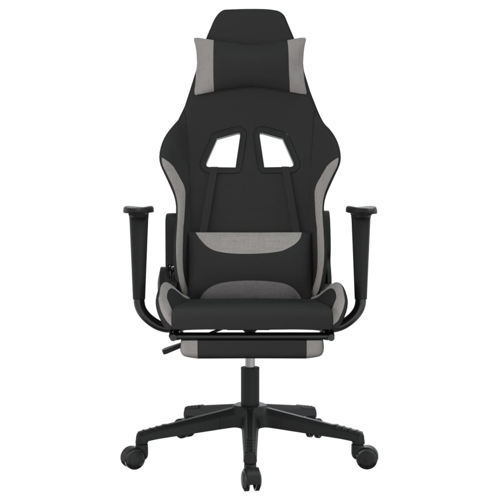 vidaXL Masážní herní židle s podnožkou černá a světle šedá textil