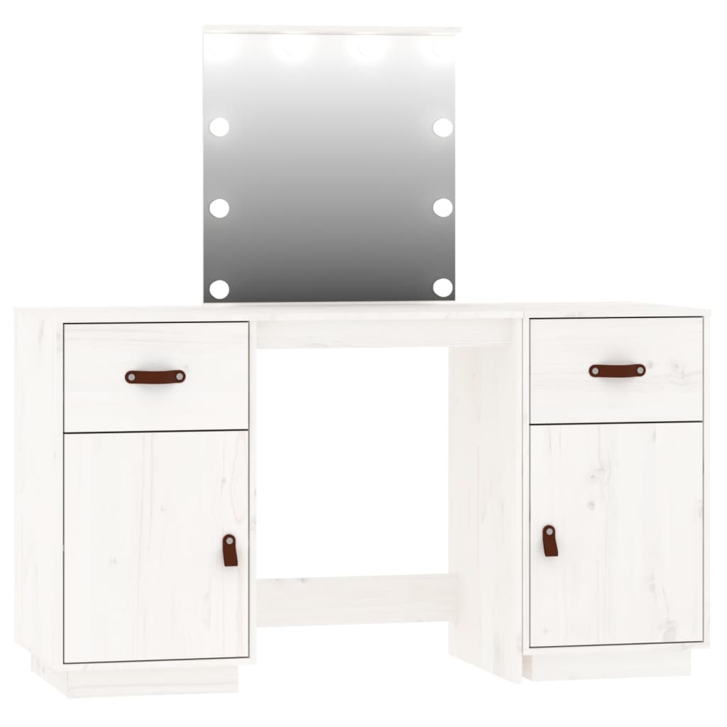 vidaXL Set toaletního stolku s LED Bílý masivní borovice