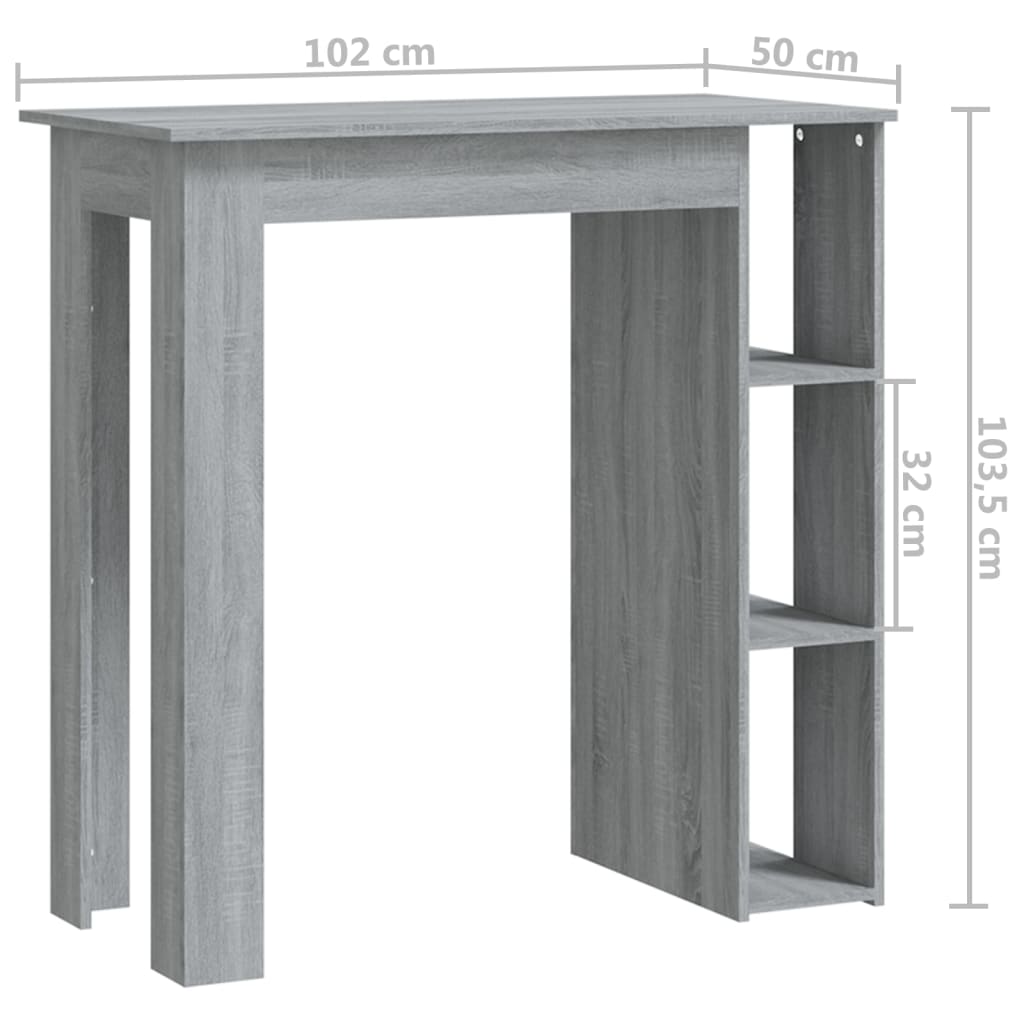 vidaXL Barový stůl s regálem šedý sonoma 102 x 50 x 103,5 cm kompozit
