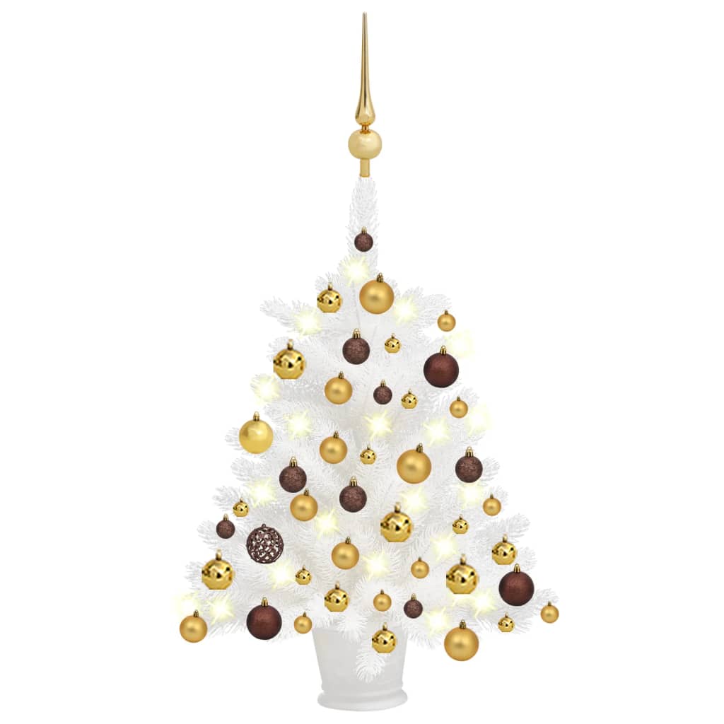 vidaXL Umělý vánoční stromek s LED a sadou koulí bílý 65 cm