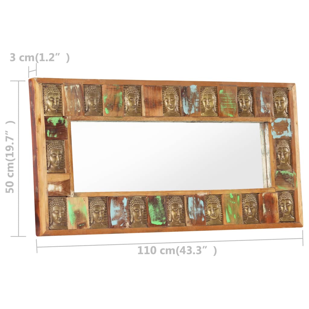 vidaXL Zrcadlo s reliéfy Buddhy 110x50 cm masivní recyklované dřevo