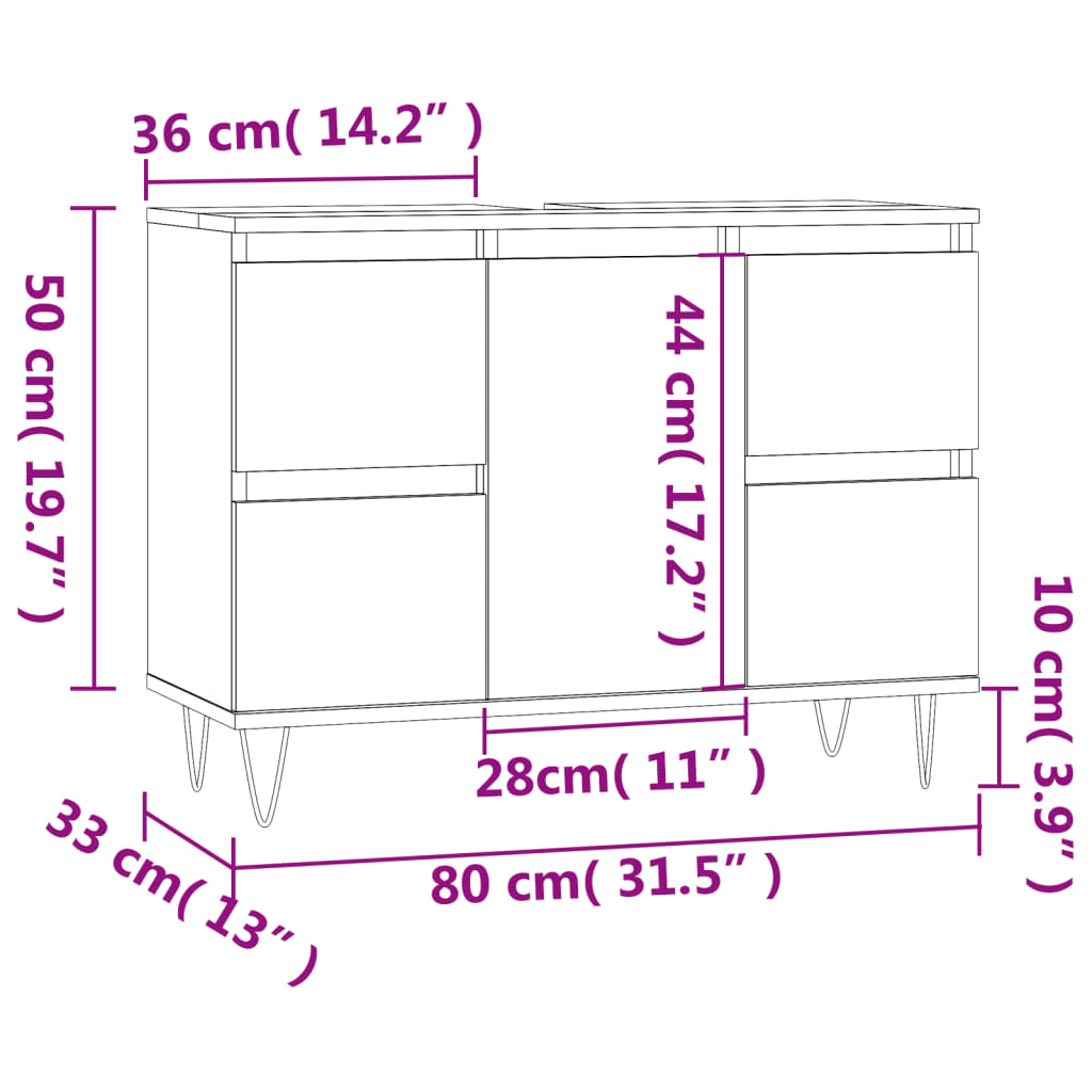 vidaXL Koupelnová skříňka kouřový dub 80 x 33 x 60 cm kompozitní dřevo