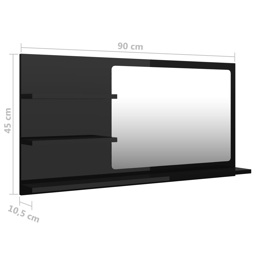 vidaXL Koupelnové zrcadlo černé vysoký lesk 90x10,5x45 cm dřevotříska