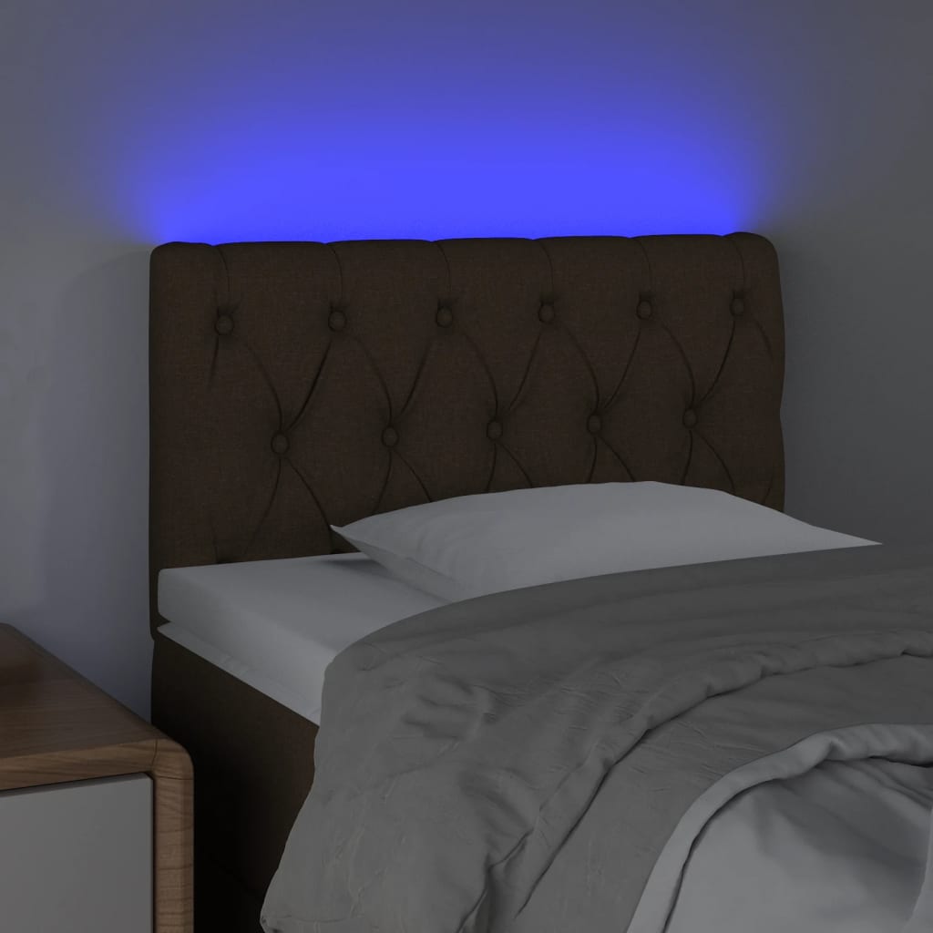 vidaXL Čelo postele s LED tmavě hnědé 80 x 7 x 78/88 cm textil