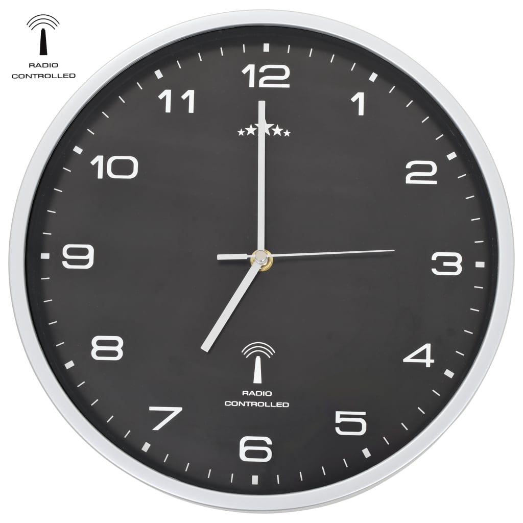 vidaXL Rádiem řízené nástěnné hodiny se strojkem Quartz 31 cm černé