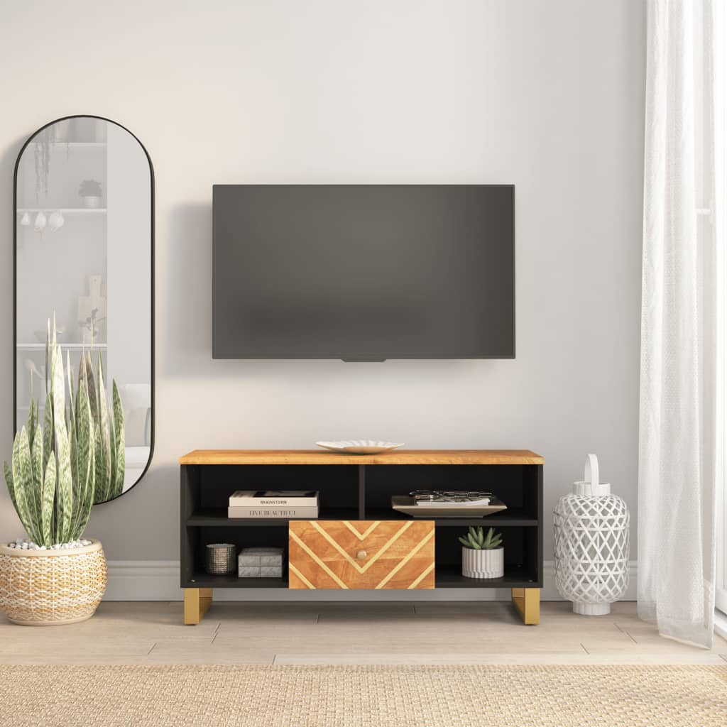 vidaXL TV skříňka hnědá a černá 100 x 33,5 x 46 cm masivní mangovník
