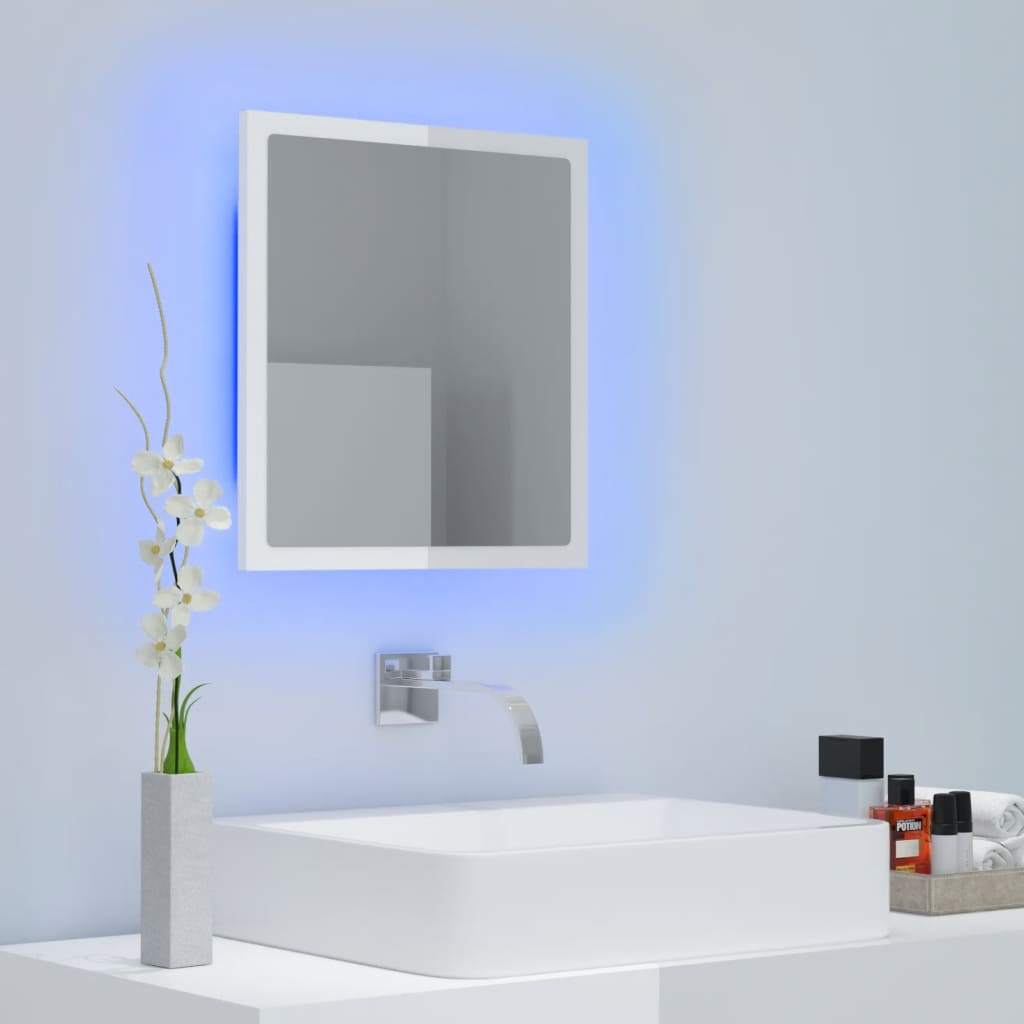 vidaXL LED koupelnové zrcadlo bílé vysoký lesk 40x8,5x37 cm akrylové