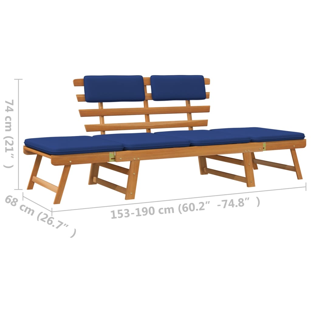 vidaXL Zahradní lavice s poduškami 2-v-1 190 cm masivní akáciové dřevo