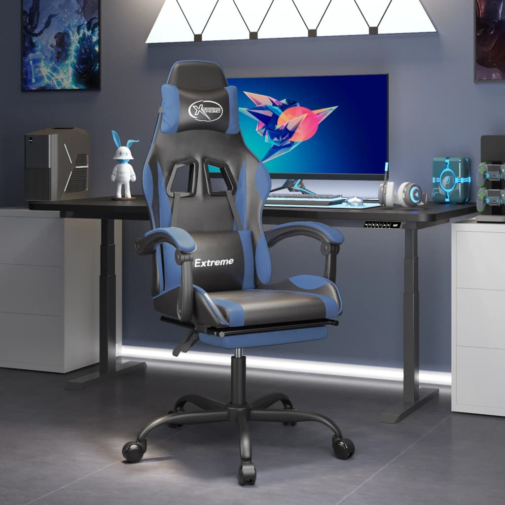 vidaXL Herní židle s podnožkou černá a modrá umělá kůže