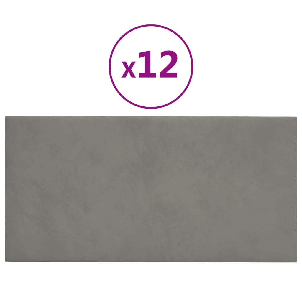 vidaXL Nástěnné panely 12 ks světle šedé 30 x 15 cm samet 0,54 m²