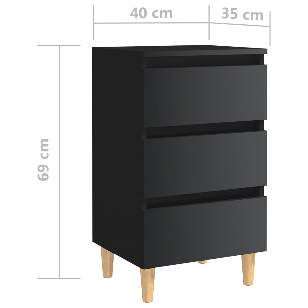 vidaXL Noční stolky s dřevěnými nohami 2 ks černé lesklé 40x35x69 cm
