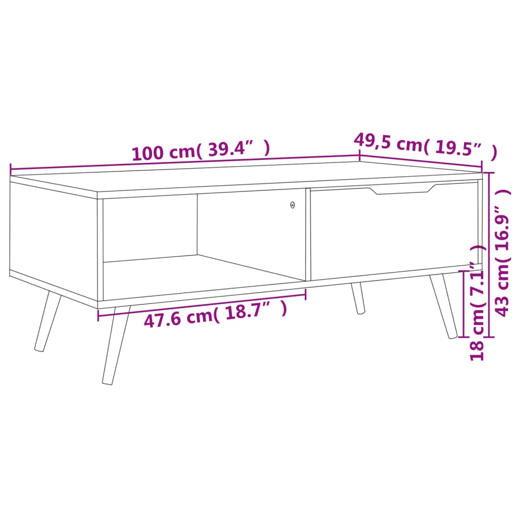 vidaXL Konferenční stolek šedý 100 x 49,5 x 43 cm dřevotříska
