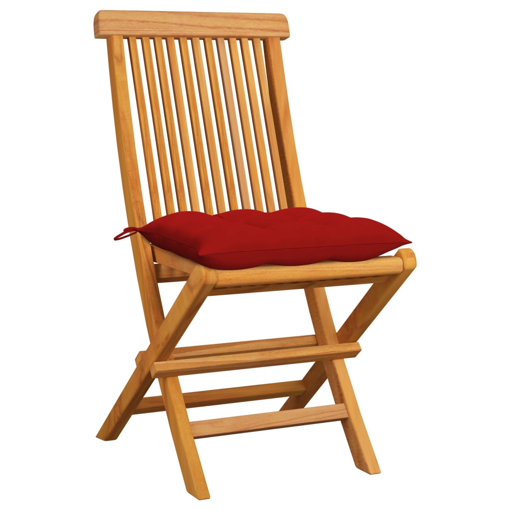 vidaXL Zahradní židle s červenými poduškami 6 ks masivní teak