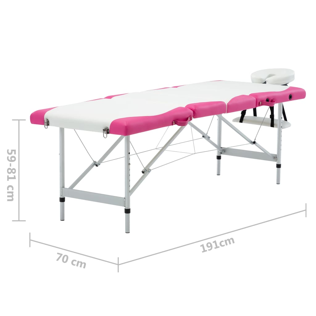 vidaXL Skládací masážní stůl se 4 zónami hliník bílo-růžový