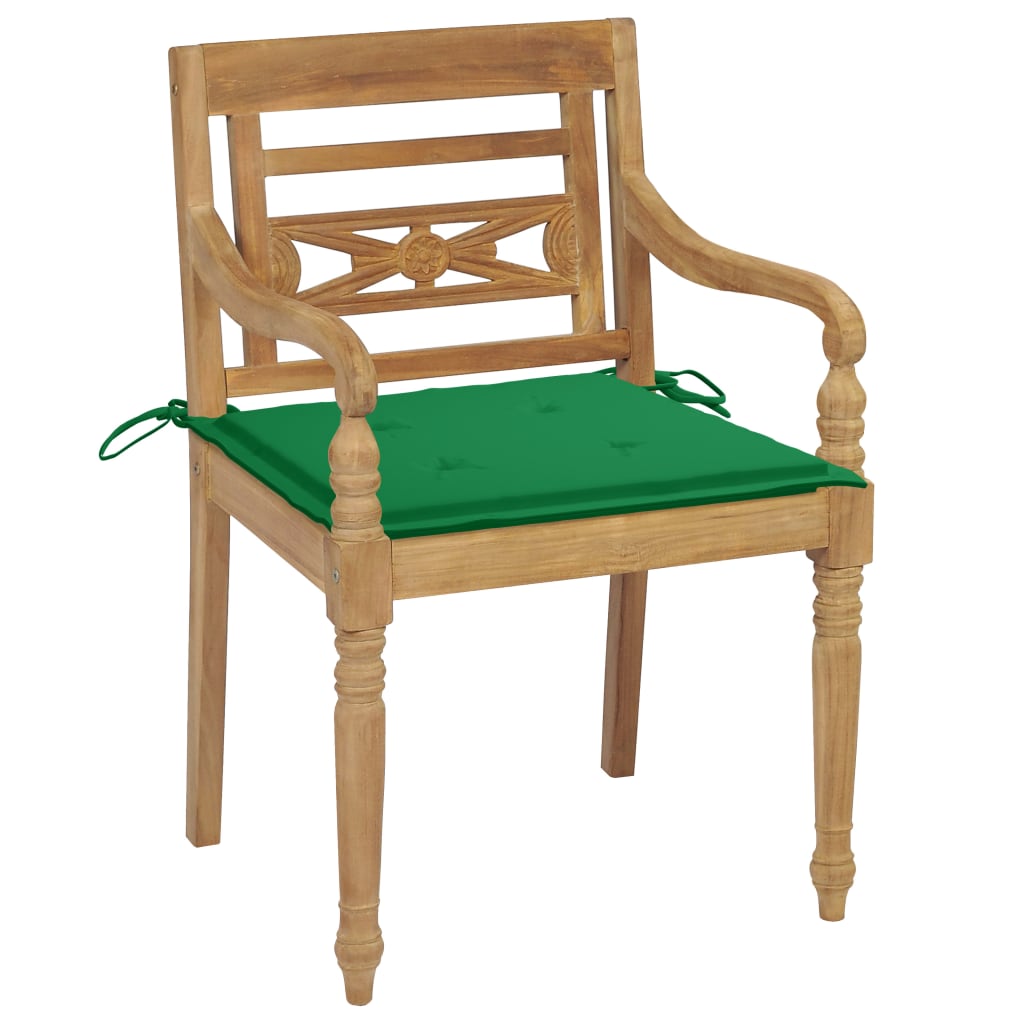vidaXL Židle Batavia 2 ks se zelenými poduškami masivní teakové dřevo