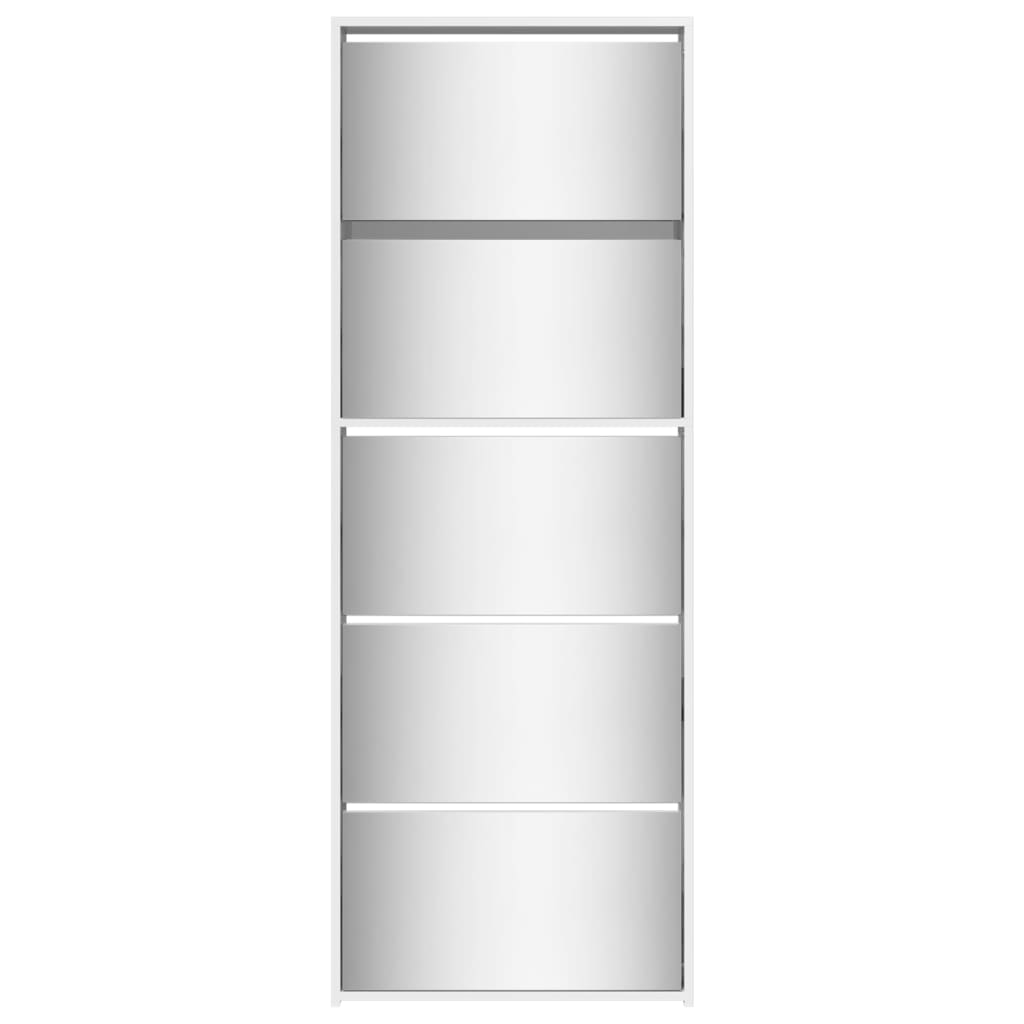vidaXL Botník se zrcadlem 5patrový bílý s vysokým leskem 63x17x169,5cm