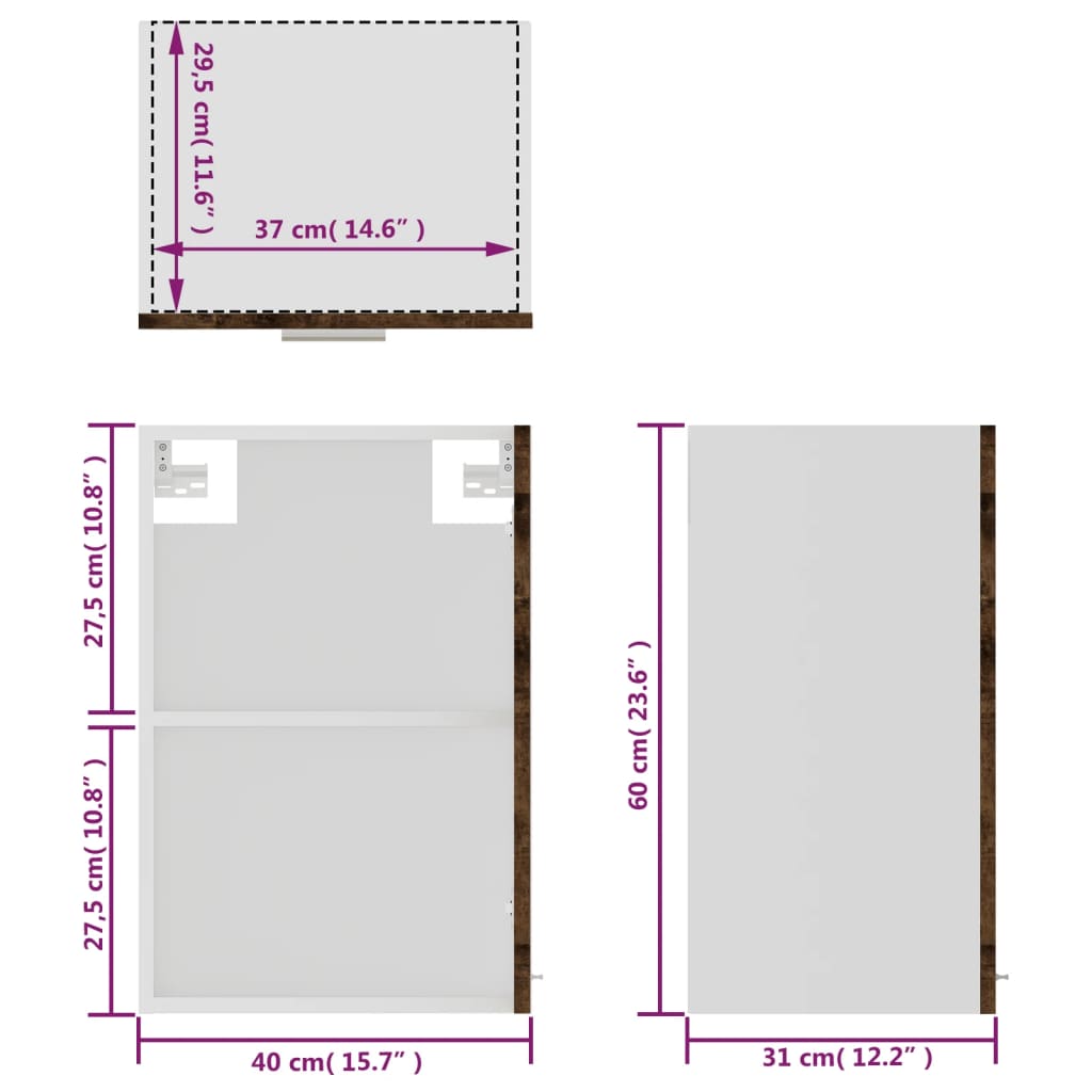 vidaXL Závěsná prosklená skříňka kouřový dub 40 x 31 x 60 cm kompozit