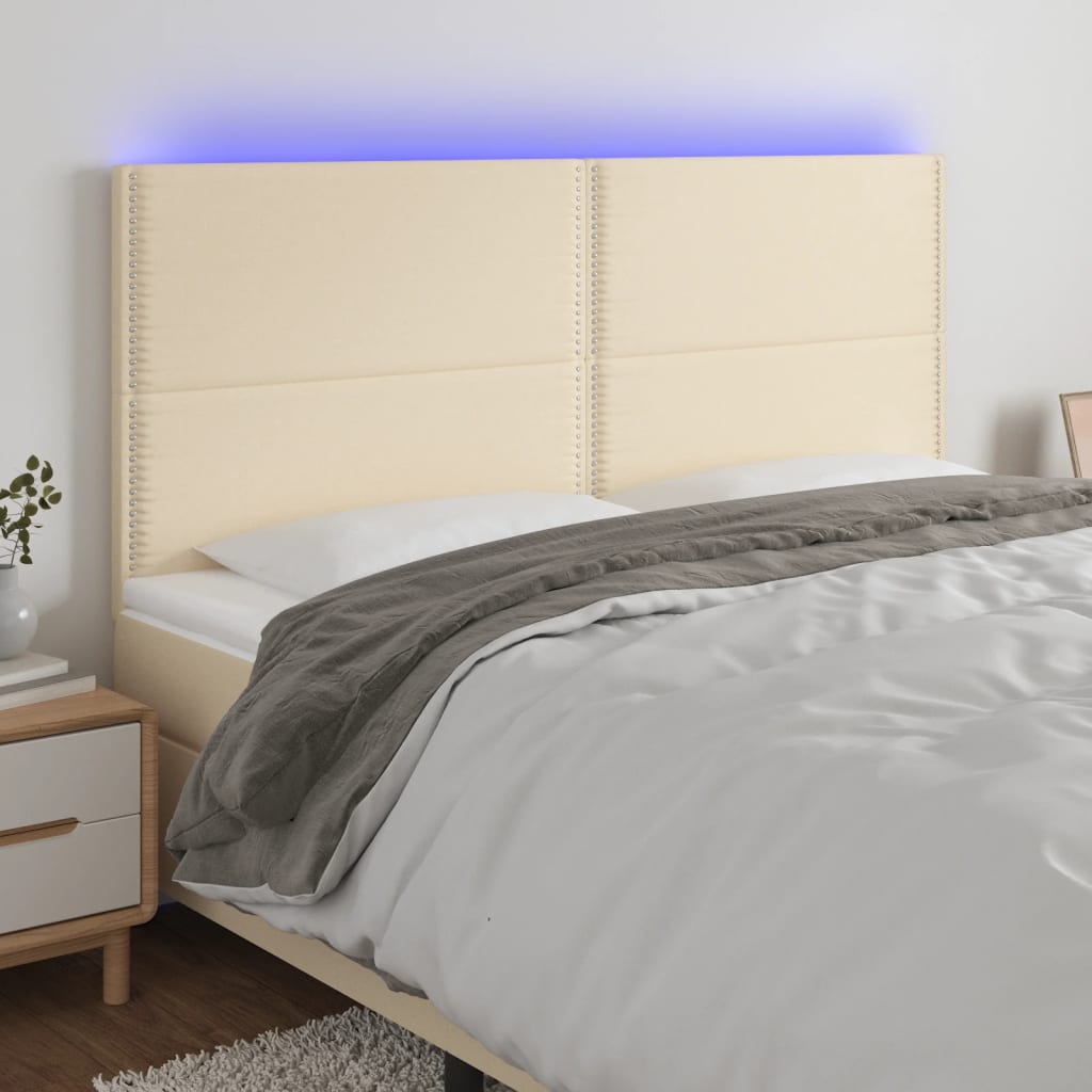 vidaXL Čelo postele s LED krémové 180x5x118/128 cm textil