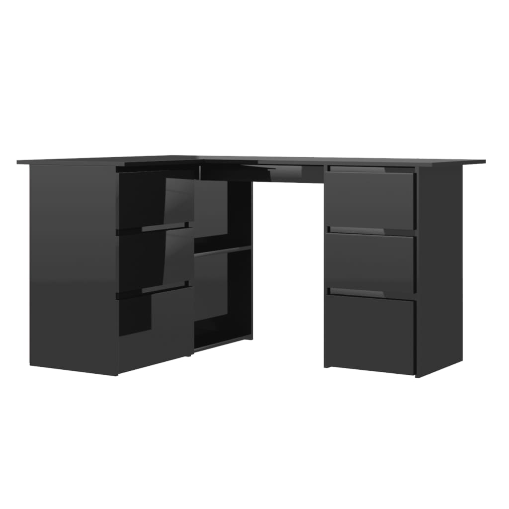 vidaXL Rohový psací stůl černý vysoký lesk 145x100x76 cm dřevotříska