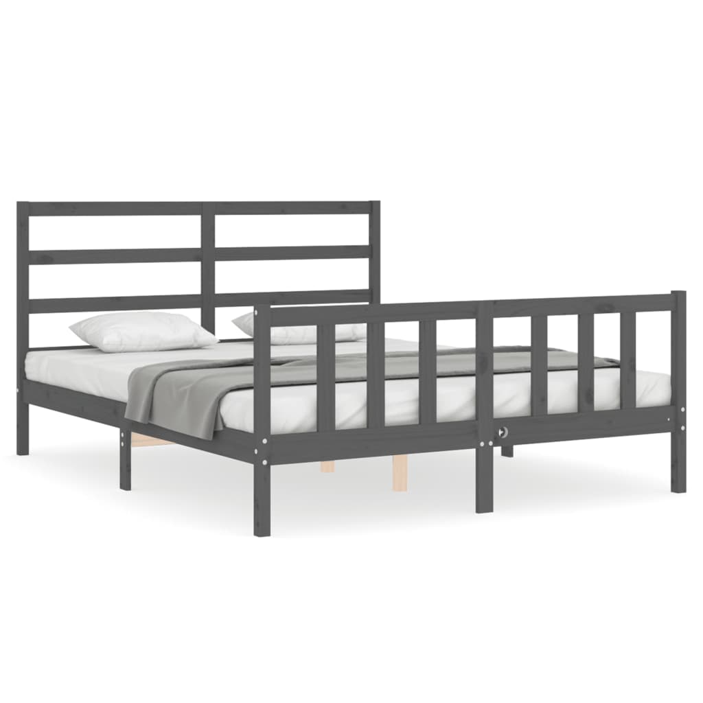 vidaXL Rám postele s čelem šedý King Size masivní dřevo