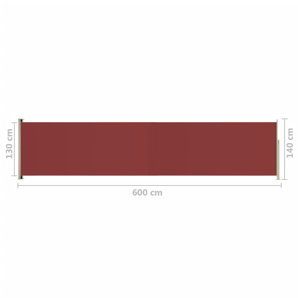 vidaXL Zatahovací boční markýza 140 x 600 cm červená