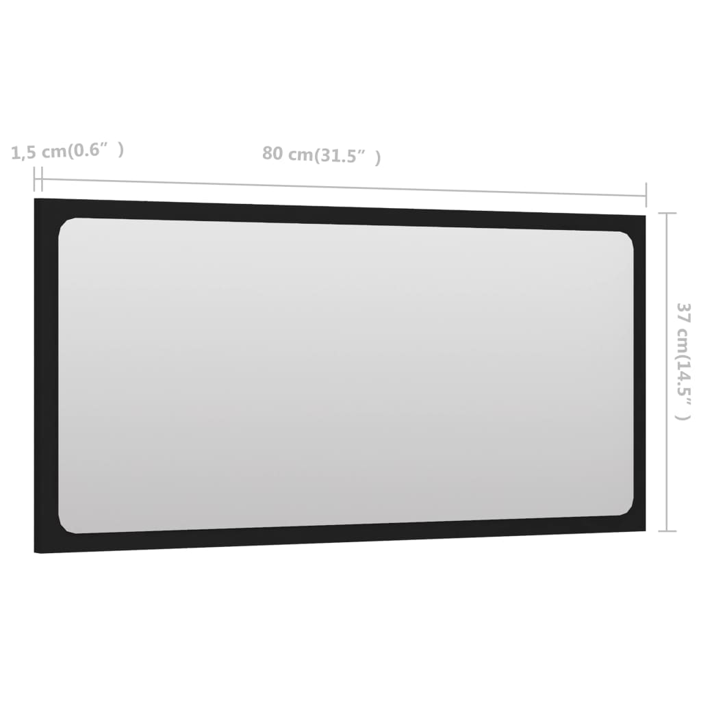 vidaXL Koupelnové zrcadlo černé 80 x 1,5 x 37 cm dřevotříska