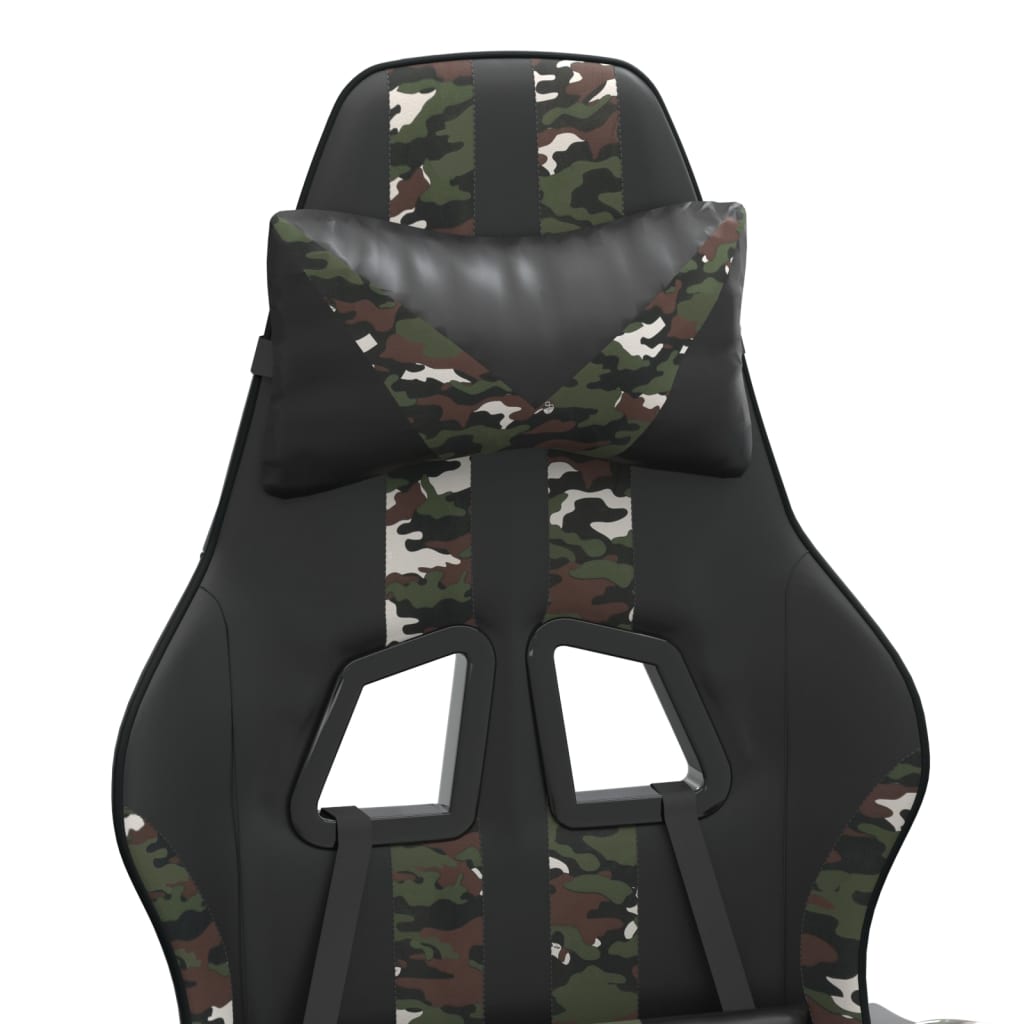 vidaXL Herní židle s podnožkou černá a maskáčová umělá kůže