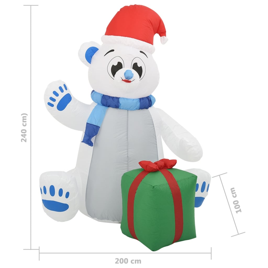 vidaXL Vánoční nafukovací lední medvěd s LED dovnitř i ven 2,4 m