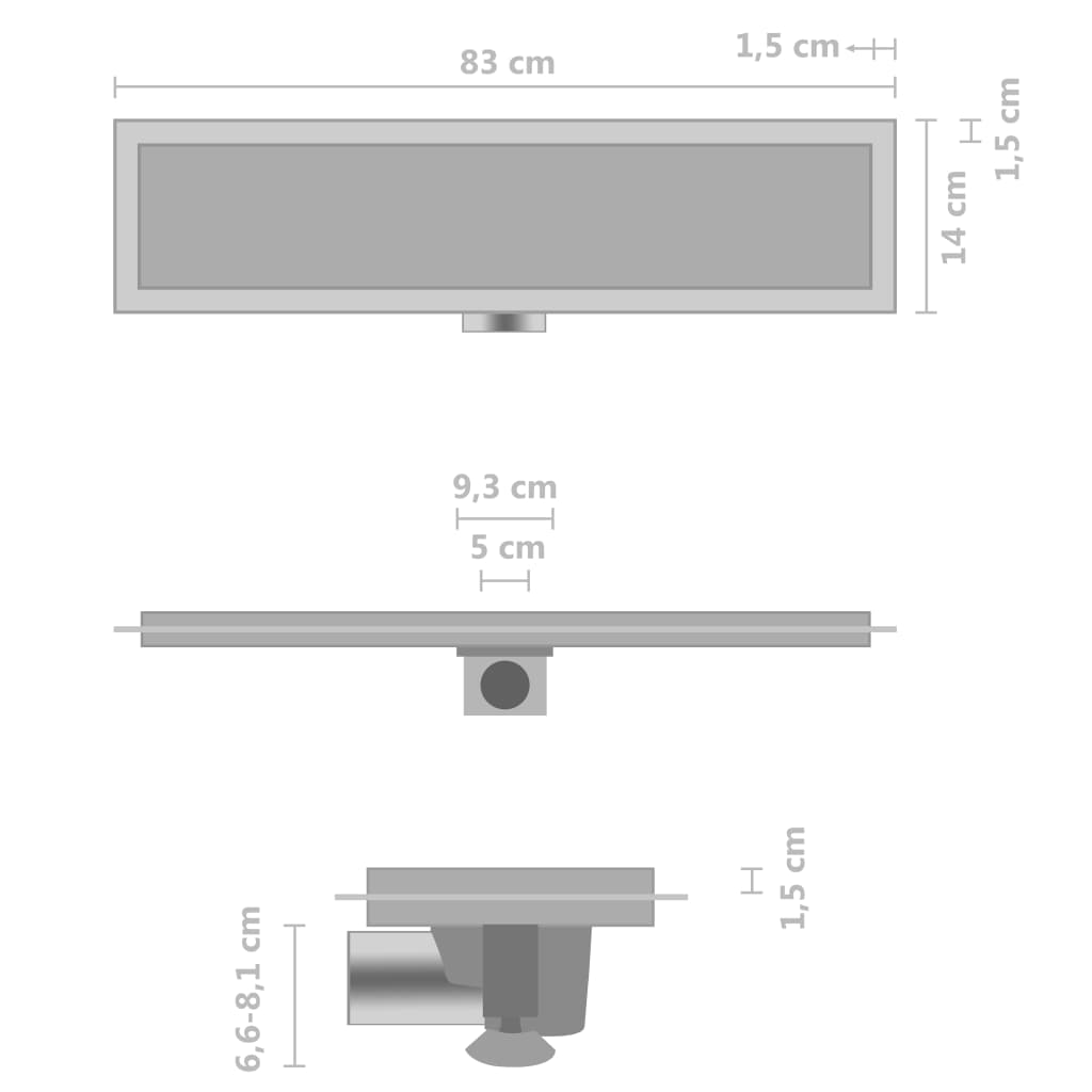 vidaXL Sprchový žlab s krytem 2 v 1 83 x 14 cm nerezová ocel