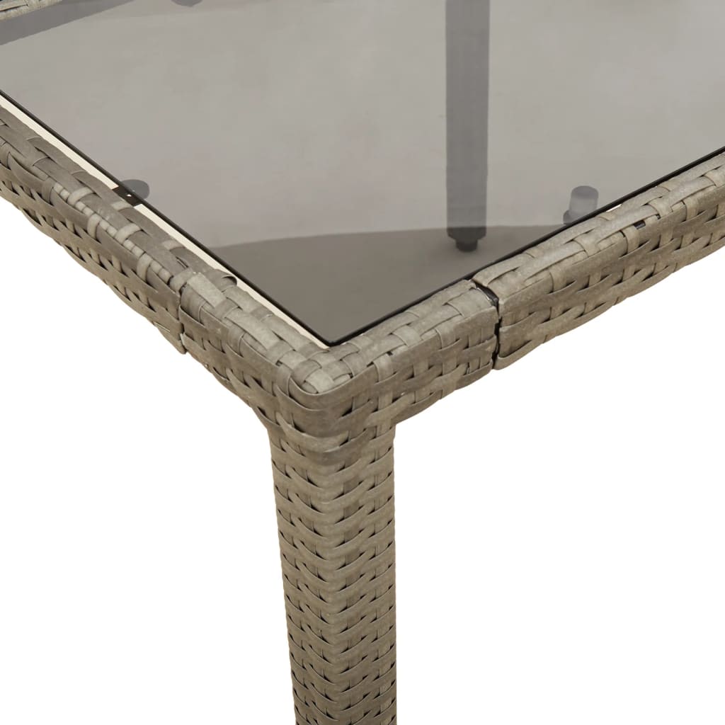 vidaXL Zahradní stůl se skleněnou deskou šedý 90x90x75 cm polyratan