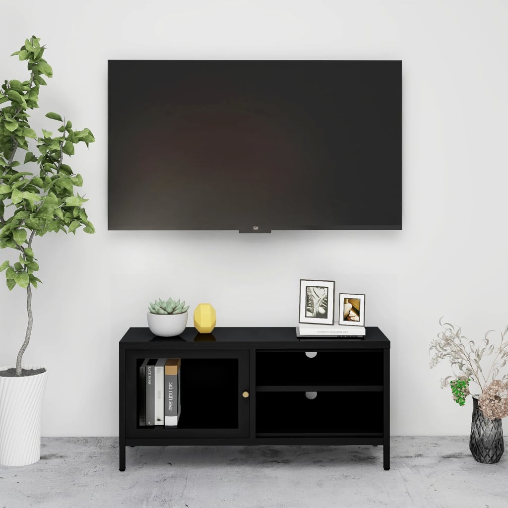 vidaXL TV stolek černý 90 x 30 x 44 cm ocel a sklo