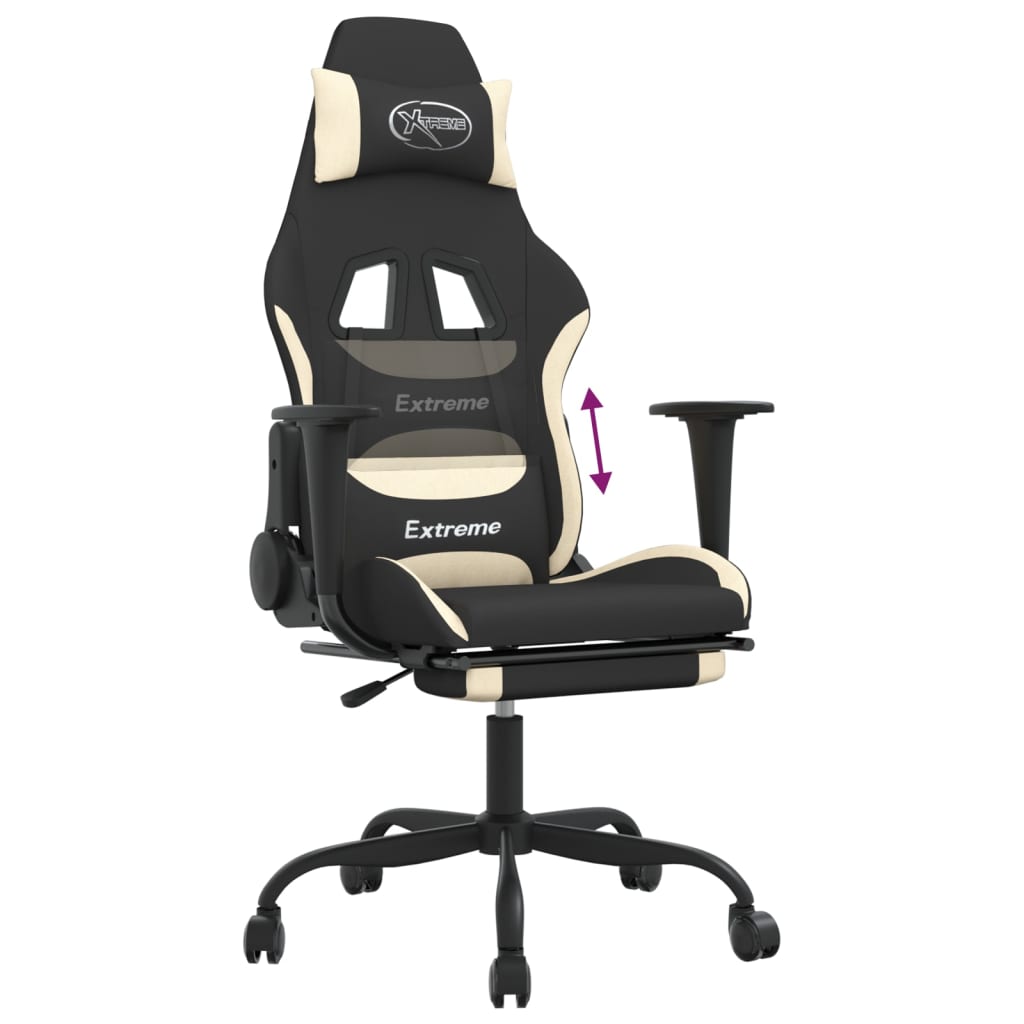 vidaXL Herní židle s podnožkou černá a krémová textil