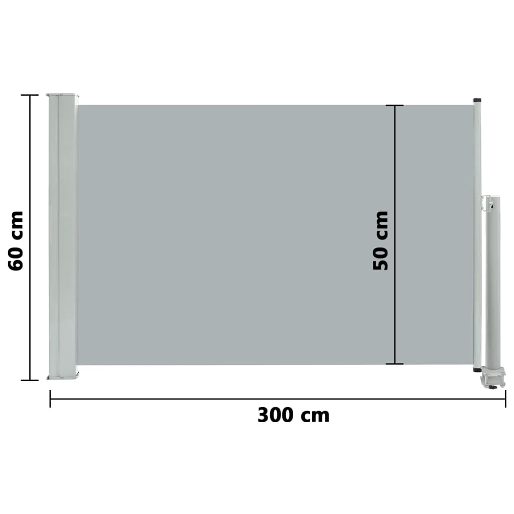 vidaXL Zatahovací boční markýza / zástěna na terasu 60 x 300 cm šedá