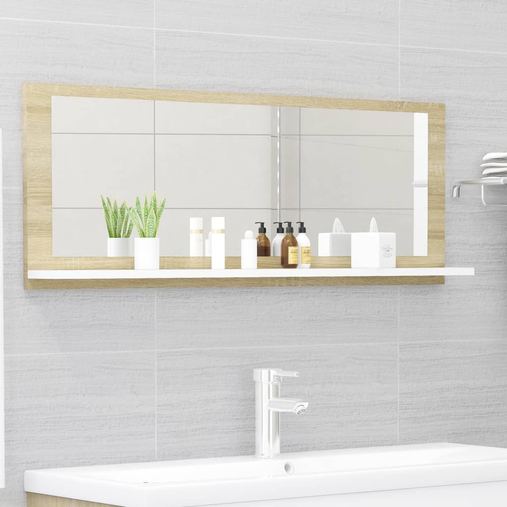 vidaXL Koupelnové zrcadlo bílé dub sonoma 100x10,5x37 cm dřevotříska