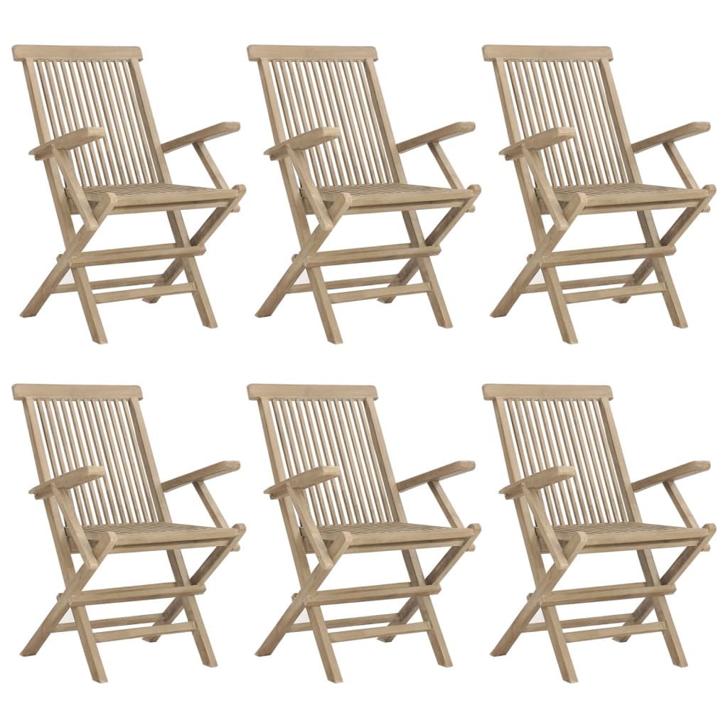 vidaXL Skládací zahradní židle 6 ks šedé 56 x 61 x 89 cm masivní teak
