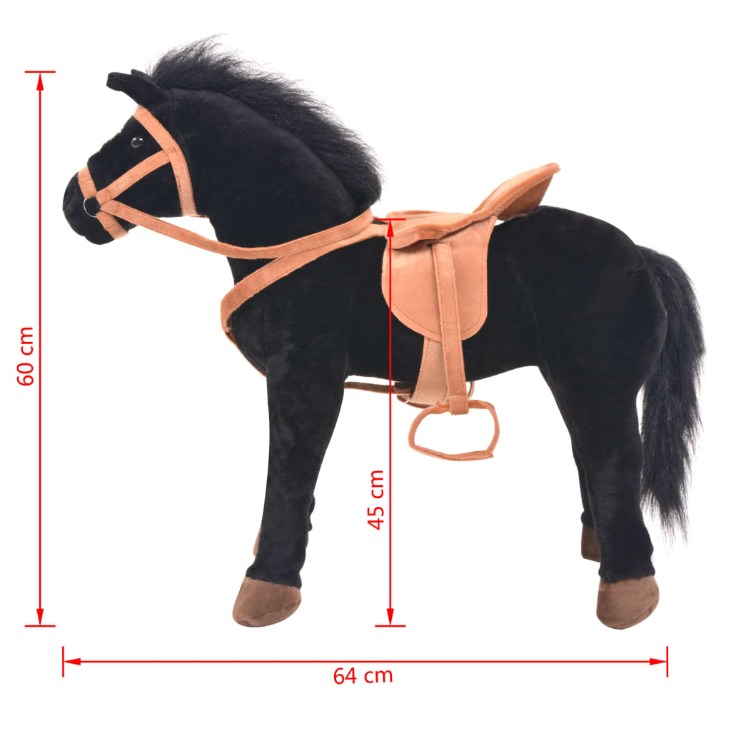 vidaXL Stojící plyšová hračka kůň černý