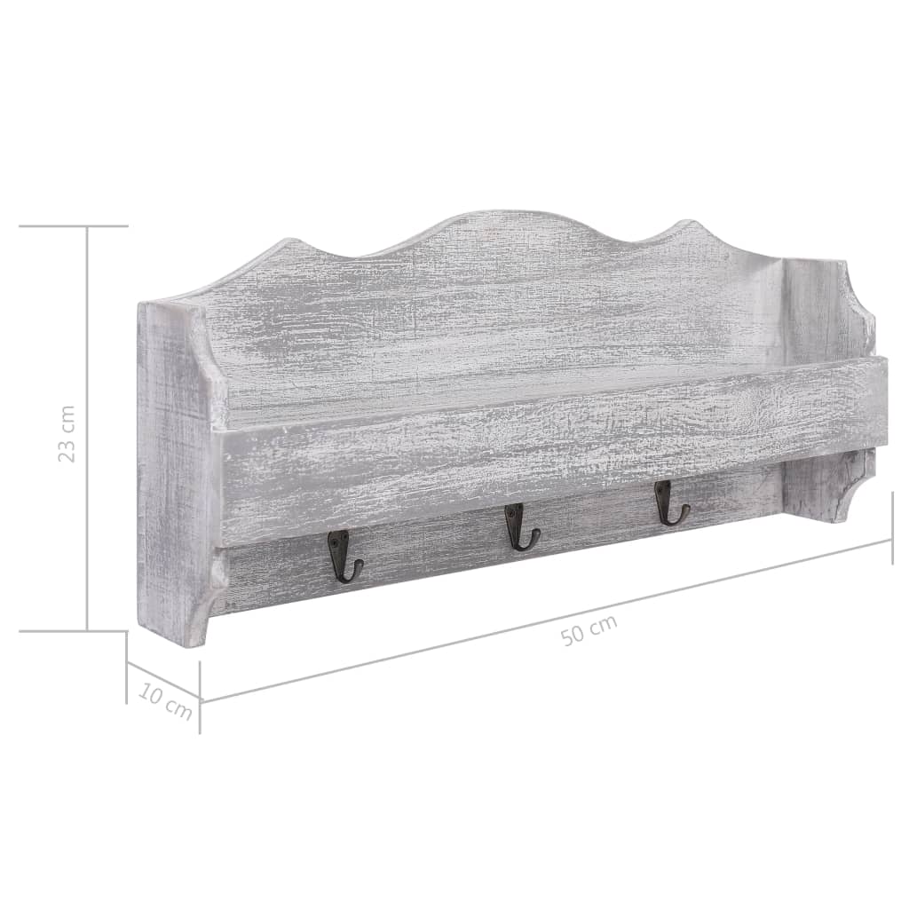 vidaXL Nástěnný věšák šedý 50 x 10 x 23 cm dřevo