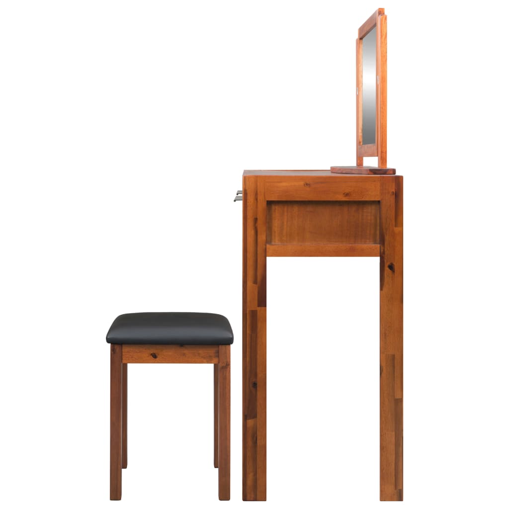 vidaXL Toaletní stolek z masivní akácie se zrcadlem a stoličkou