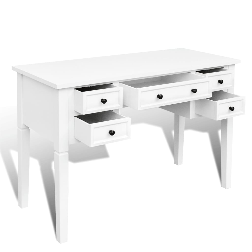 Bílý psací stůl s 5 zásuvkami