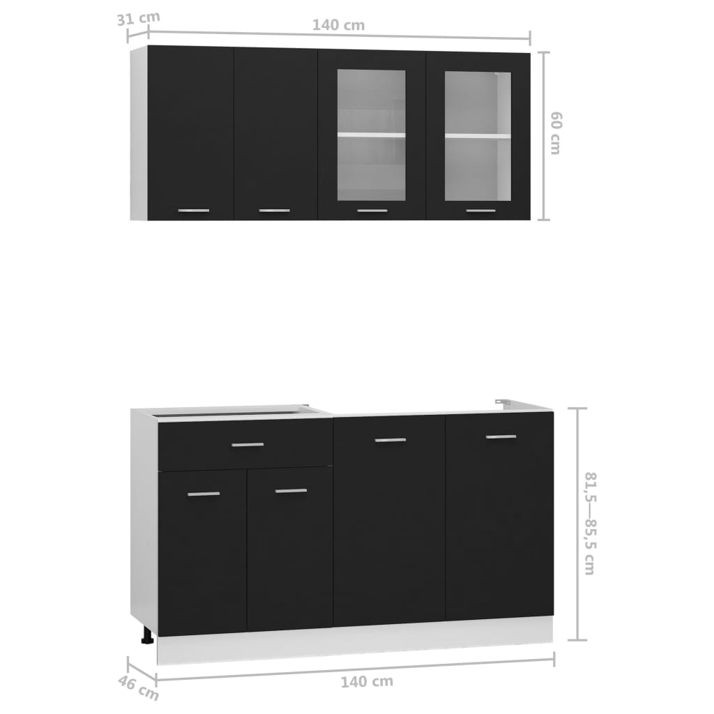 vidaXL 4dílný set kuchyňských skříněk černý dřevotříska