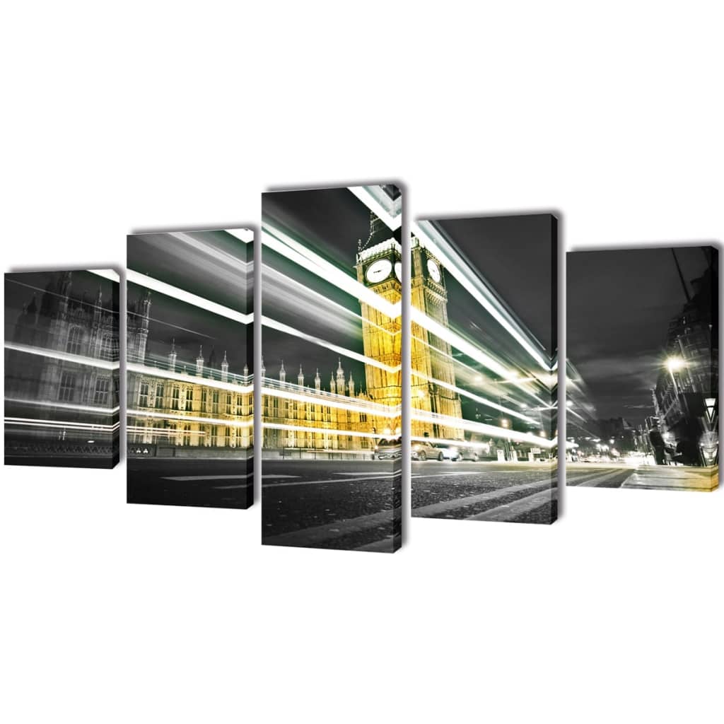 Sada obrazů, tisk na plátně, Londýn Big Ben, 100 x 50 cm