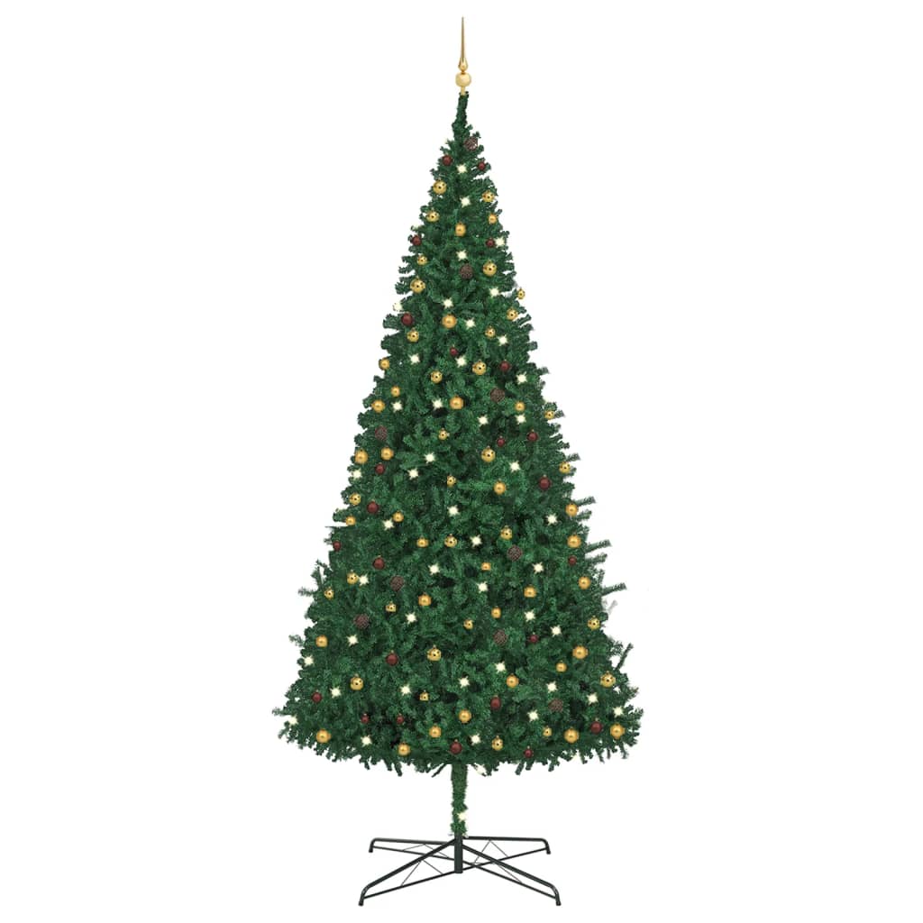 vidaXL Umělý vánoční stromek s LED a sadou koulí 400 cm zelený