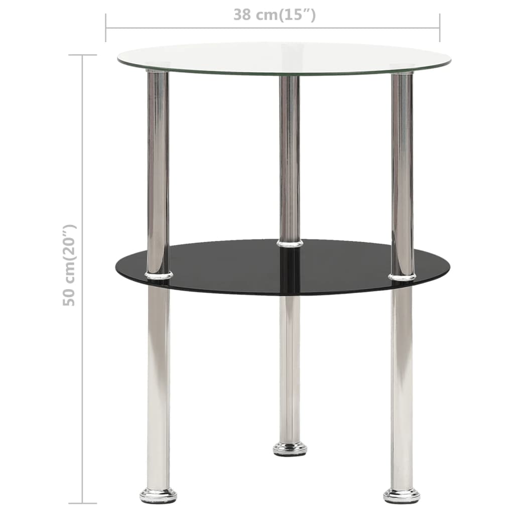 vidaXL 2patrový odkládací stolek průhledný a černý 38 cm tvrzené sklo