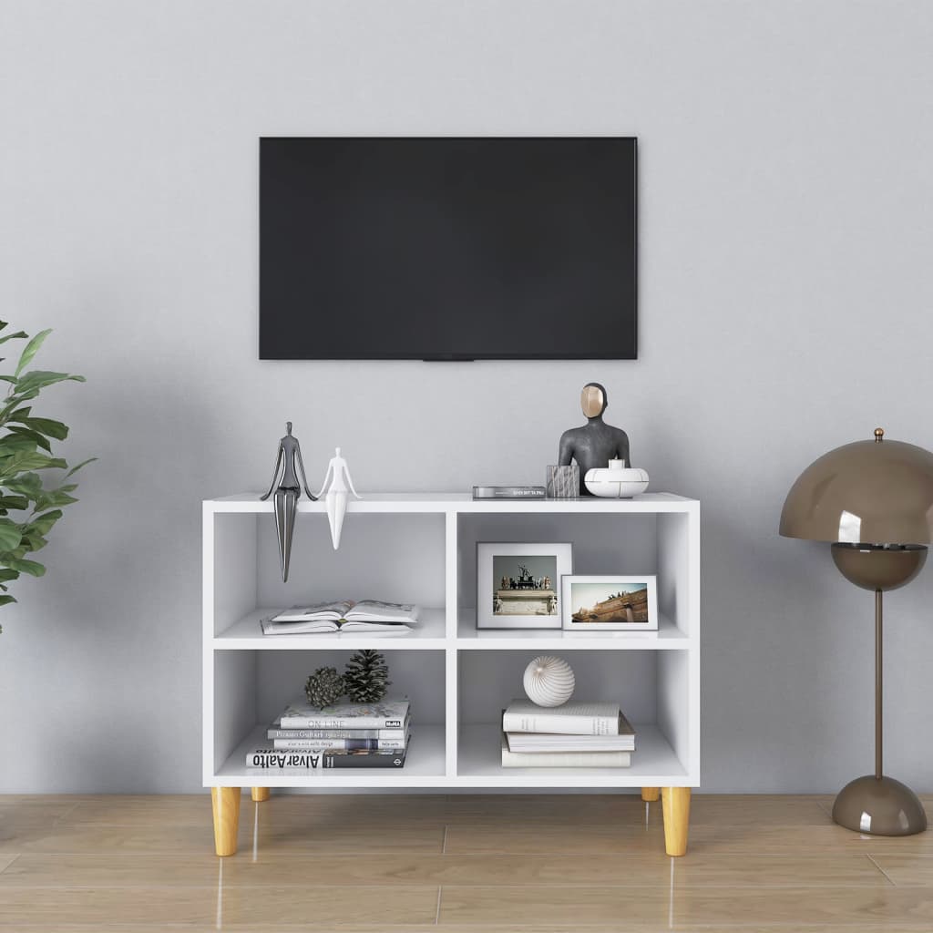 vidaXL TV stolek nohy z masivního dřeva bílý 69,5 x 30 x 50 cm