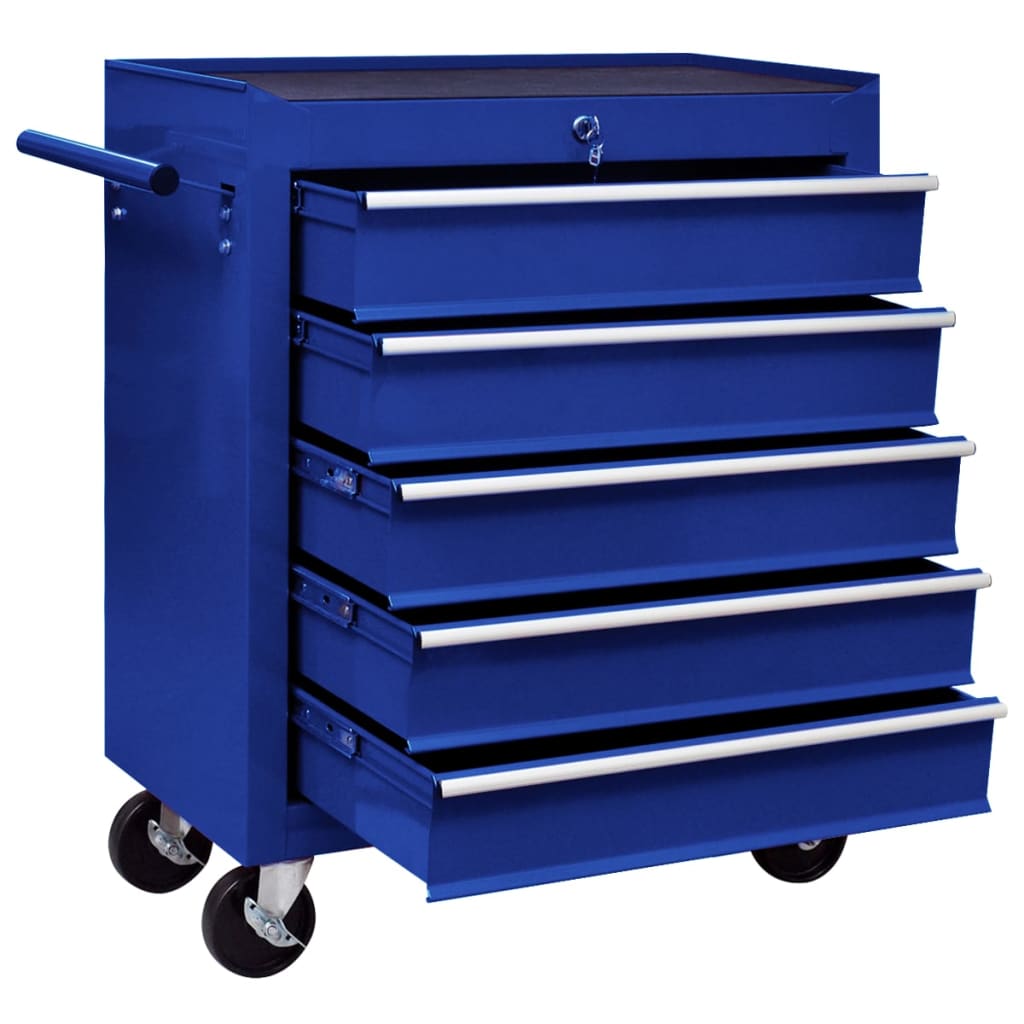 vidaXL Dílenský vozík na nářadí s 5 zásuvkami ocelový modrý