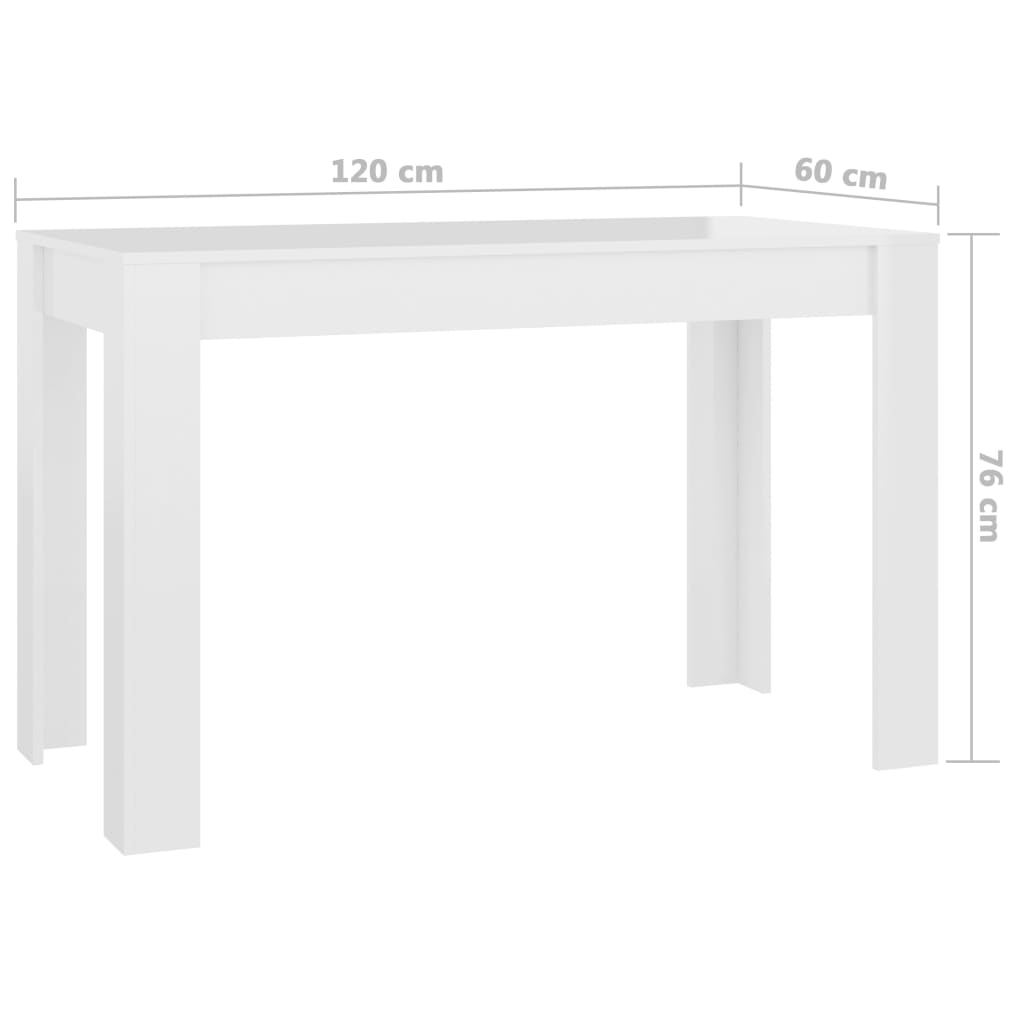 vidaXL Jídelní stůl bílý s vysokým leskem 120 x 60 x 76 cm dřevotříska